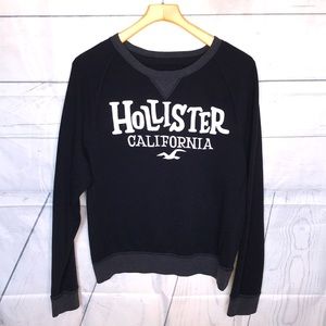 HOLLISTER Black Crewneck Sweatshirt w White Embroidery PERFECT CONDITION SIZE XL
